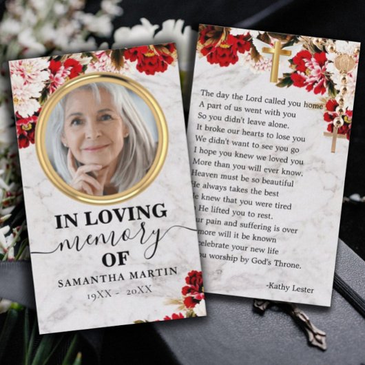 ブルゴーニュ赤面フローラメモリアル祈りの言葉フォトカード 名刺