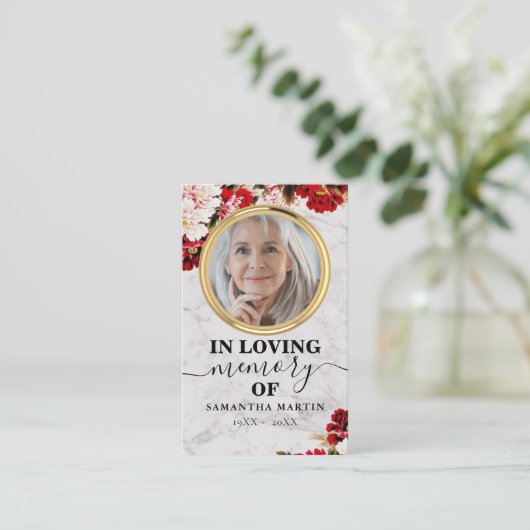 ブルゴーニュ赤面フローラメモリアル祈りの言葉フォトカード 名刺 (スタンド正面)