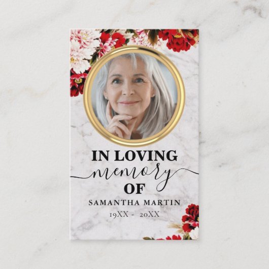 ブルゴーニュ赤面フローラメモリアル祈りの言葉フォトカード 名刺 (正面)