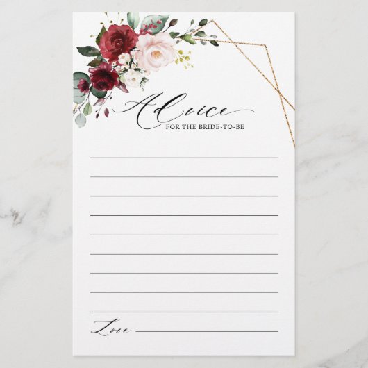 ブルゴーニュ赤面フローラモダンブライダルシャワーアドバイス (正面)