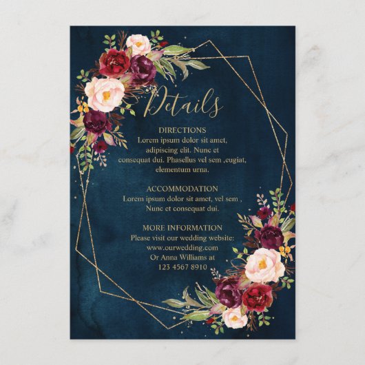 ブルゴーニュ赤面フローラモダン幾何学的詳細 エンクロージャーカード (正面)