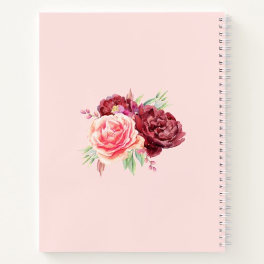 ブルゴーニュ赤面フローラモノグラムパーソナライズされた名 ノートブック (裏面)