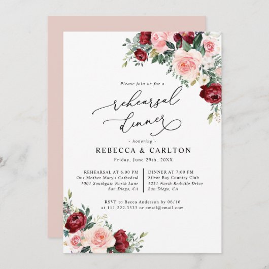 ブルゴーニュ赤面フローラリハーサルディナー招待状 招待状 (正面/裏面)