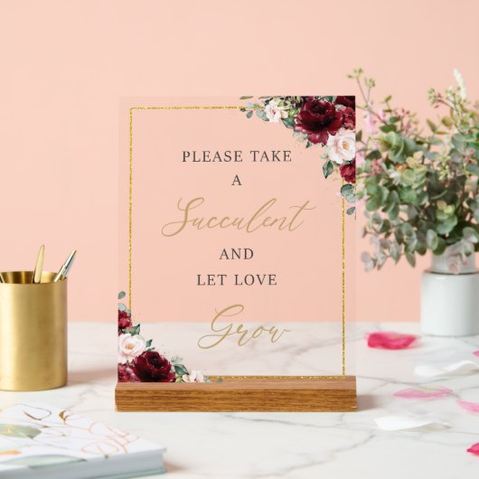 ブルゴーニュ赤面フローラ多肉強愛の成長 アクリルサイン (ウェディング)