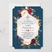 ブルゴーニュ赤面フローラ幾何学海軍ボイバプテスマ 招待状 (正面)