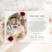 ブルゴーニュ赤面フローラ幾何学的結婚写真 サンキューカード