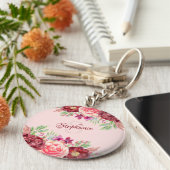 ブルゴーニュ赤面フローラ水彩モノグラム名 キーホルダー (側面)