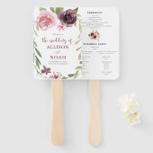 ブルゴーニュ赤面フローラ水彩結婚式プログラム ハンドファン (正面&裏面)