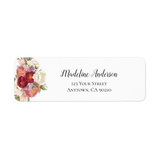 ブルゴーニュ赤面フローラ牡丹カスタム差出人住所 ラベル (正面)