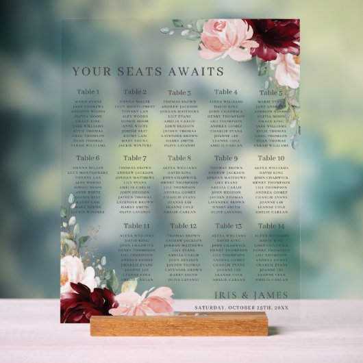 ブルゴーニュ赤面フローラ結婚の座席が待機 アクリルサイン