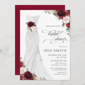 ブルゴーニュ赤面フローラ結婚ズドレスブライダルシャワー 招待状 (正面/裏面)