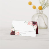 ブルゴーニュ赤面フローラ結婚ズブライダルゲストネーム プレイスカード (裏面)