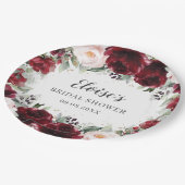 ブルゴーニュ赤面フローラ結婚ズブライダルベビーシャワー ペーパープレート (アングル)