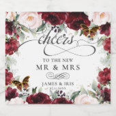 ブルゴーニュ赤面フローラ結婚ズ金ゴールド蝶 スパークリングワインラベル (シングルラベル)