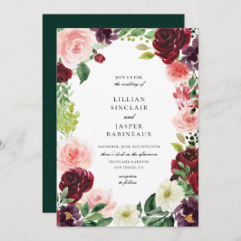 ブルゴーニュ赤面フローラ結婚フレーム 招待状