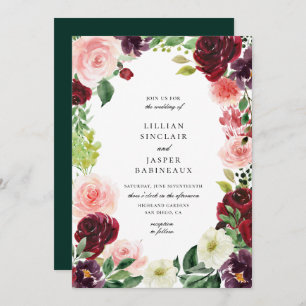 ブルゴーニュ赤面フローラ結婚フレーム 招待状