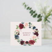 ブルゴーニュ赤面フローラ結婚式RSVP ポストカード (スタンド正面)