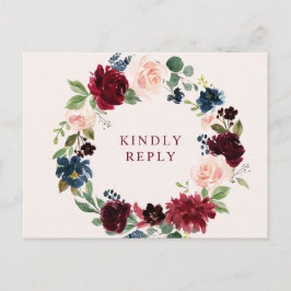 ブルゴーニュ赤面フローラ結婚式RSVP ポストカード