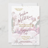 ブルゴーニュ赤面フローラ金ゴールドエレガントブライダルシャワー 招待状 (正面)