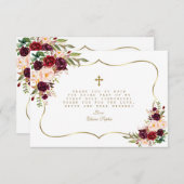 ブルゴーニュ赤面フローラ金ゴールドクロス聖餐式 サンキューカード (正面/裏面)