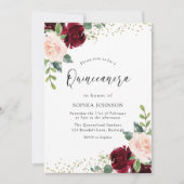 ブルゴーニュ赤面フローラ金ゴールドグリッターキンセアニェラ 招待状 (正面)