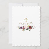 ブルゴーニュ赤面フローラ金ゴールドグリッターフレームバプテスマ 招待状 (裏面)