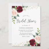 ブルゴーニュ赤面フローラ金ゴールドグリッターブライダルシャワー 招待状 (正面)
