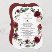 ブルゴーニュ赤面フローラ金ゴールドファーストホーリーコミュニオン 招待状 (正面/裏面)