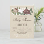 ブルゴーニュ赤面フローラ金ゴールドベビーシャワー招待状 招待状 (スタンド正面)