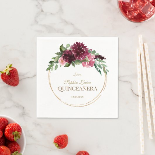 ブルゴーニュ赤面フローラ金ゴールドミクリンスキンセアニラ スタンダードカクテルナプキン (インサイチュ)