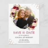 ブルゴーニュ赤面フローラ金ゴールド幾何学日付を保存 ポストカード (正面)