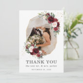 ブルゴーニュ赤面フローラ金ゴールド幾何学的結婚写真 サンキューカード (スタンド正面)
