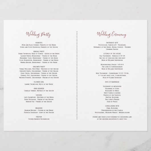 ブルゴーニュ赤面フローワーズ〔雄ジカの〕枝角結婚式 プログラム チラシ (裏面)