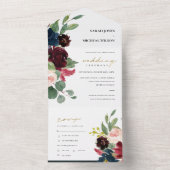 ブルゴーニュ赤面ブルーグリーン水彩フローラ オールインワン招待状 (内側)