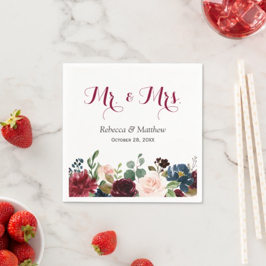 ブルゴーニュ赤面ブルーフローラミセス結婚ズ スタンダードカクテルナプキン (インサイチュ)