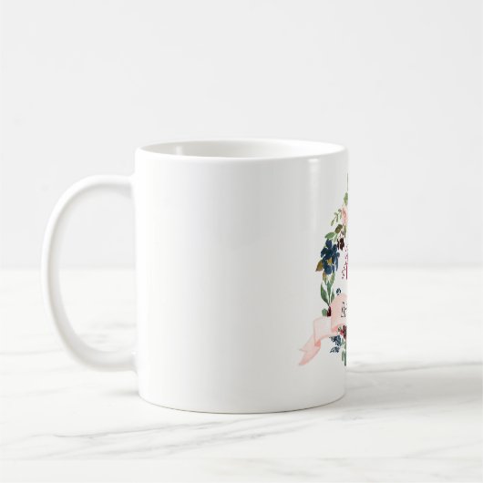 ブルゴーニュ赤面ブルーフローラリースブライデスメイドのお気に入り コーヒーマグカップ (左)