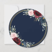 ブルゴーニュ赤面ブルーフローラ金ゴールド結婚サークル 招待状 (裏面)