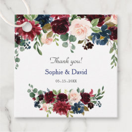 ブルゴーニュ赤面ブルー結婚フラワーズ フェイバータグ