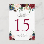 ブルゴーニュ赤面ブルー結婚フローラのテーブル番号 出欠カード (正面)