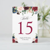 ブルゴーニュ赤面ブルー結婚フローラのテーブル番号 出欠カード (スタンド正面)