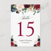 ブルゴーニュ赤面ブルー結婚フローラのテーブル番号 出欠カード (裏面)