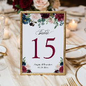 ブルゴーニュ赤面ブルー結婚フローラのテーブル番号 出欠カード