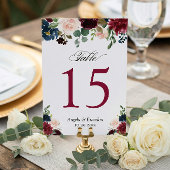 ブルゴーニュ赤面ブルー結婚フローラのテーブル番号 出欠カード