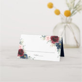 ブルゴーニュ赤面ブルー結婚フローラズゲスト名 プレイスカード (裏面)