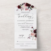 ブルゴーニュ赤面ボルドフローラ結婚ズ詳細RSVP オールインワン招待状 (内側)