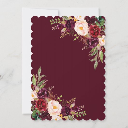 ブルゴーニュ赤面マルサラフローラ〔雄ジカの〕枝角ベビーシャワー 招待状 (裏面)