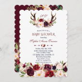 ブルゴーニュ赤面マルサラフローラ〔雄ジカの〕枝角ベビーシャワー 招待状 (正面/裏面)