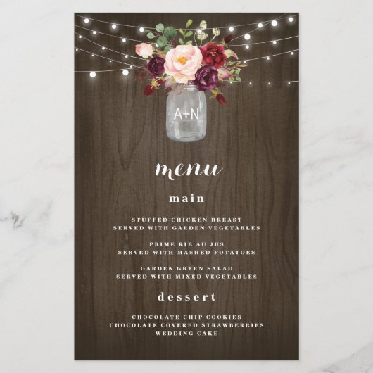 ブルゴーニュ赤面メイスン素朴ジャーのメ結婚ニュー・カード (正面)