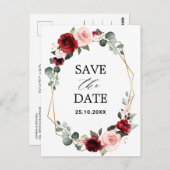 ブルゴーニュ赤面モダンジオメトリック日付を保存 ポストカード (正面/裏面)