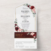 ブルゴーニュ赤面モダンフローラジオメト結婚リすべて オールインワン招待状 (内側)